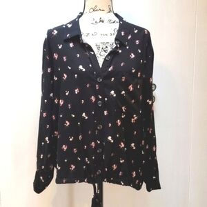 Black Floral button down Blouse Whimsical COTTAGECORE Feminine Sz.XXL
